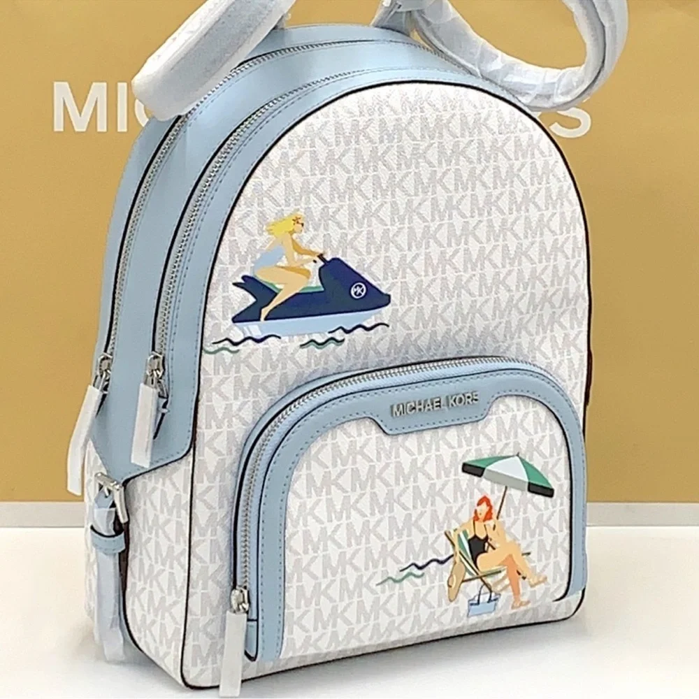 MICHAEL KORS JET SET GIRLS JAYCEE MEDIUM BACKPACK BRIGHT WHITE/ BLUE COLOR NWT